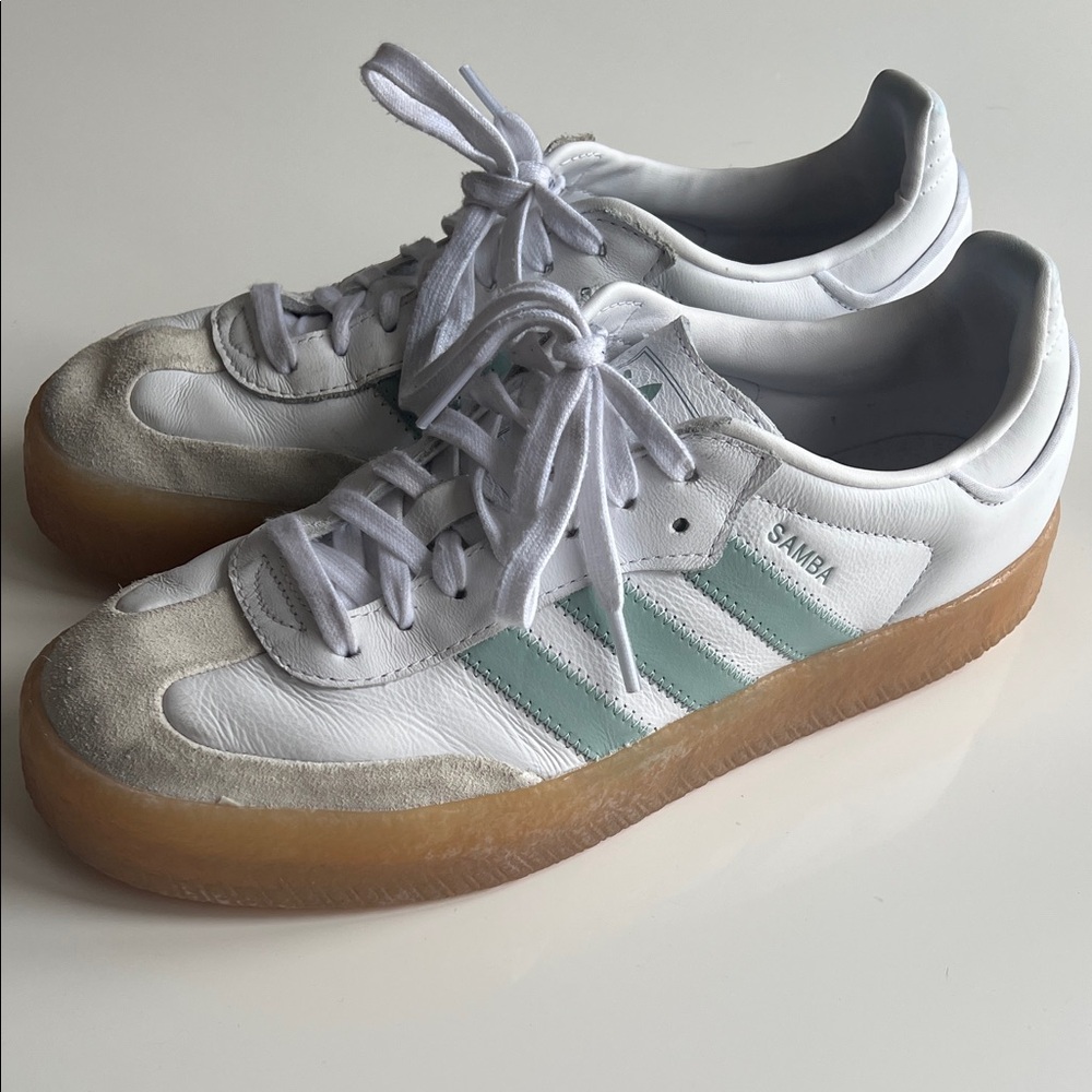 adidas Samba White Mint Green Gum Sole Sneakers - Picture 2 of 6